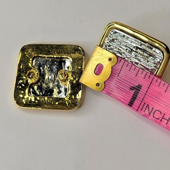 Silver and Gold Square Earrings - Picture 6 of 10